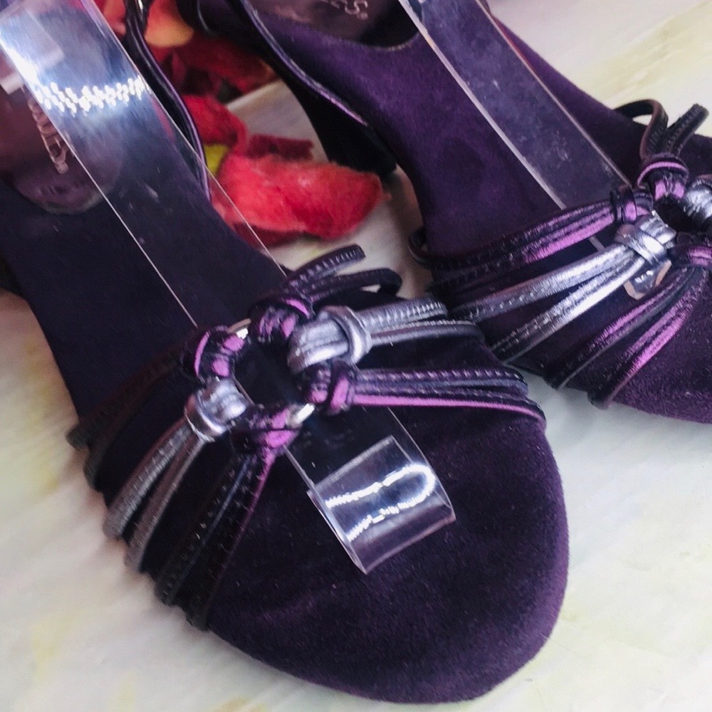 Aerosoles Metallic Dark Purple Strappy Leather High Heel Sandals - Picture 4 of 14